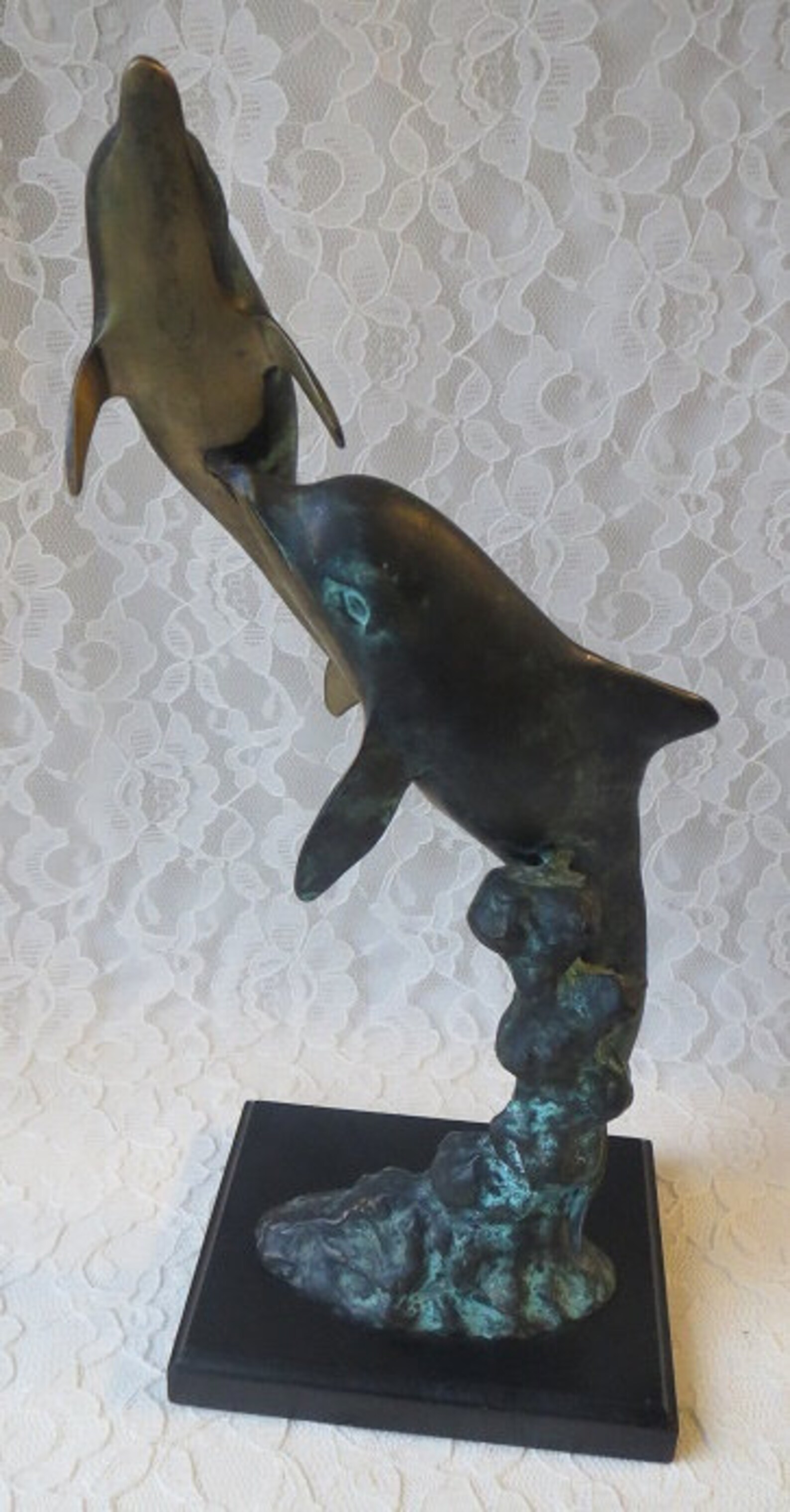 Vintage Bronze Sculpture Dolphins Mother & Baby SPI Large | Etsy