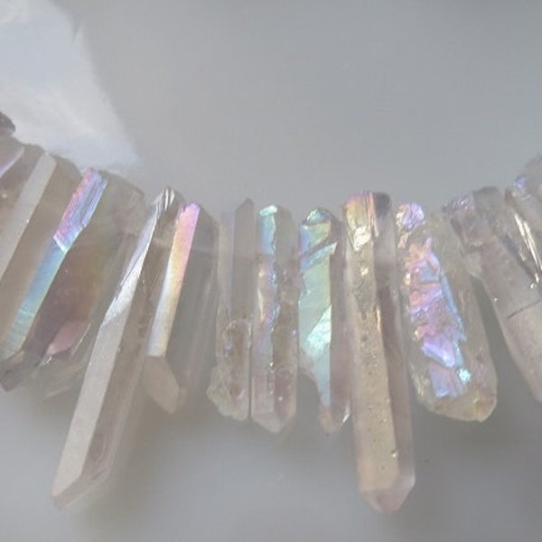 Clear Aura Quartz Raw Crystal Point Beads Avg Size 15 to 28mm - 15 pcs