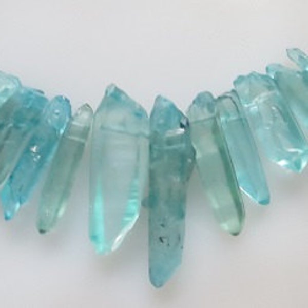 Aqua Blue Raw Crystal Point Beads, Avg Size 22-30mm, 14 pcs.