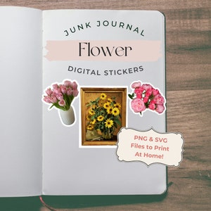Stickers fleurs imprimables pour journalisation indésirable, autocollants photo numériques PNG & SVG pour journalisation et agendas, stickers cadeau courrier postal