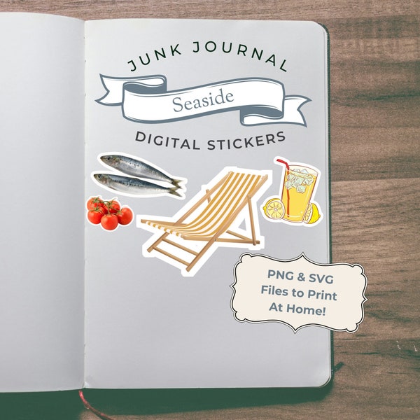 Printable Seaside Stickers for Junk Journaling, Digital PNG & SVG Photo Stickers for Journaling and Planners, Snail Mail Gift Stickers
