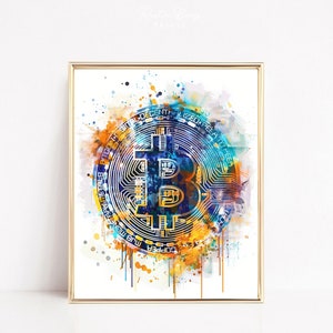 Colorful Bitcoin Art Print: Watercolor Crypto Wall Decor (Digital Download)