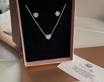 925 sterling zilveren hartmodel ketting en oorbellen, hoge kwaliteit, aanslagbestendig, VIP-model ketting en oorbellen