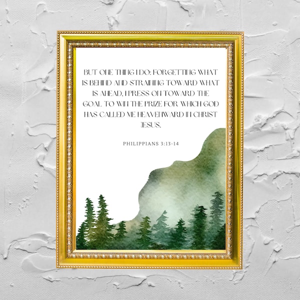 Philippians 3:13-14/Graduation Scripture Print/Printable Wall Art/Inspirational Quote/Christian Art Print/Watercolor Mountains