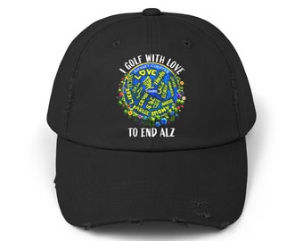 I Golf With Love To End ALZ (witte tekst) - Unisex noodlijdende pet - witte tekst