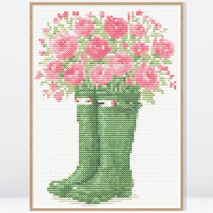 Floral Boots Cross Stitch Pattern • Modern Cross Stitch Pattern • Counted Cross Stitch Chart • FW092