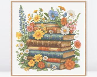 Patrón de punto de cruz de libros de flores silvestres • Patrón de punto de cruz vintage • Gráfico de punto de cruz contado • Patrón de punto de cruz de flores • FW115
