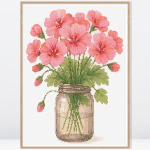 Kruissteekpatroon geraniums in pot • Kruissteekpatroon wilde bloemen • Telpatroon • Kruissteekpatroon bloemen