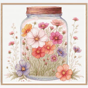 Wildflower Cosmos in Mason Jar Cross Stitch Pattern • Modern Cross Stitch Pattern • Counted Cross Stitch Chart • FW058