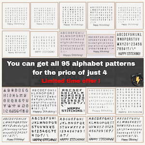 Set of 95 Cross Stitch Alphabets • Tiny and Medium Fonts • Cross Stitch Fonts • Cross Stitch Letters and Numbers • Cross Stitch Pattern