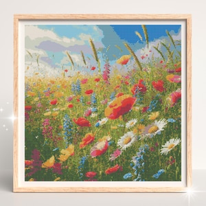 Wildflowers Garden Cross Stitch Pattern • Modern Cross Stitch Pattern Counted Cross Stitch Chart  Instant download PDF Embroidery Pattern