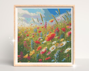 Wildflowers Garden Cross Stitch Pattern • Modern Cross Stitch Pattern Counted Cross Stitch Chart  Instant download PDF Embroidery Pattern