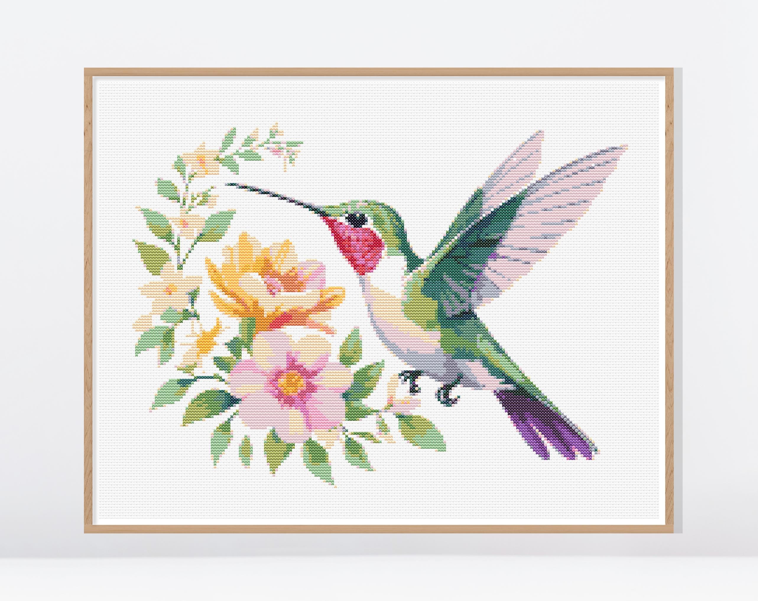Hummingbird Cross Stitch Pattern PDF  •  Hummingbird with Flowers  •  Bird Cross Stitch Patterns  •  Modern Cross Stitch Pattern