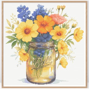 Wildflowers In Jar Cross Stitch Pattern • Watercolor Cross Stitch Pattern • Counted Cross Stitch Chart • Vintage Cross Stitch • FW123