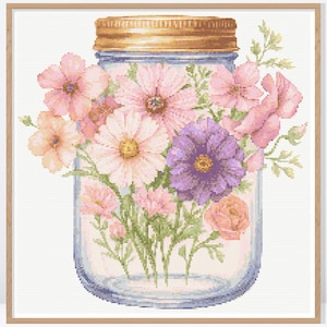 Kruissteekpatroon bloemen in pot • Vintage kruissteekpatroon • Telpatroon • Kruissteekpatroon bloemen • FW126