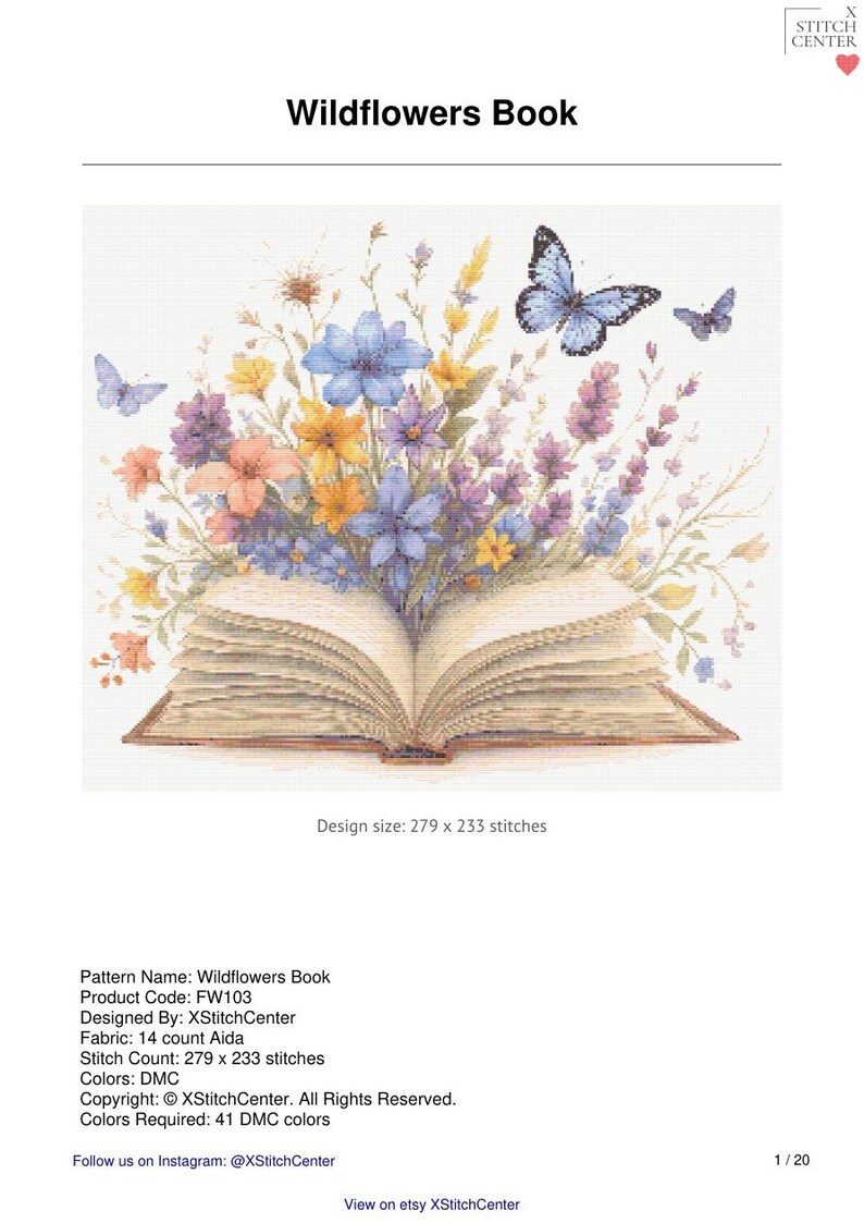 Wildflowers Book Cross Stitch Pattern • Vintage Cross Stitch Pattern ...