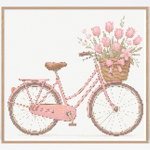 Spring Bicycle With Tulips Cross Stitch Pattern • Tulips Cross Stitch Pattern • Counted Cross Stitch Chart • FW022