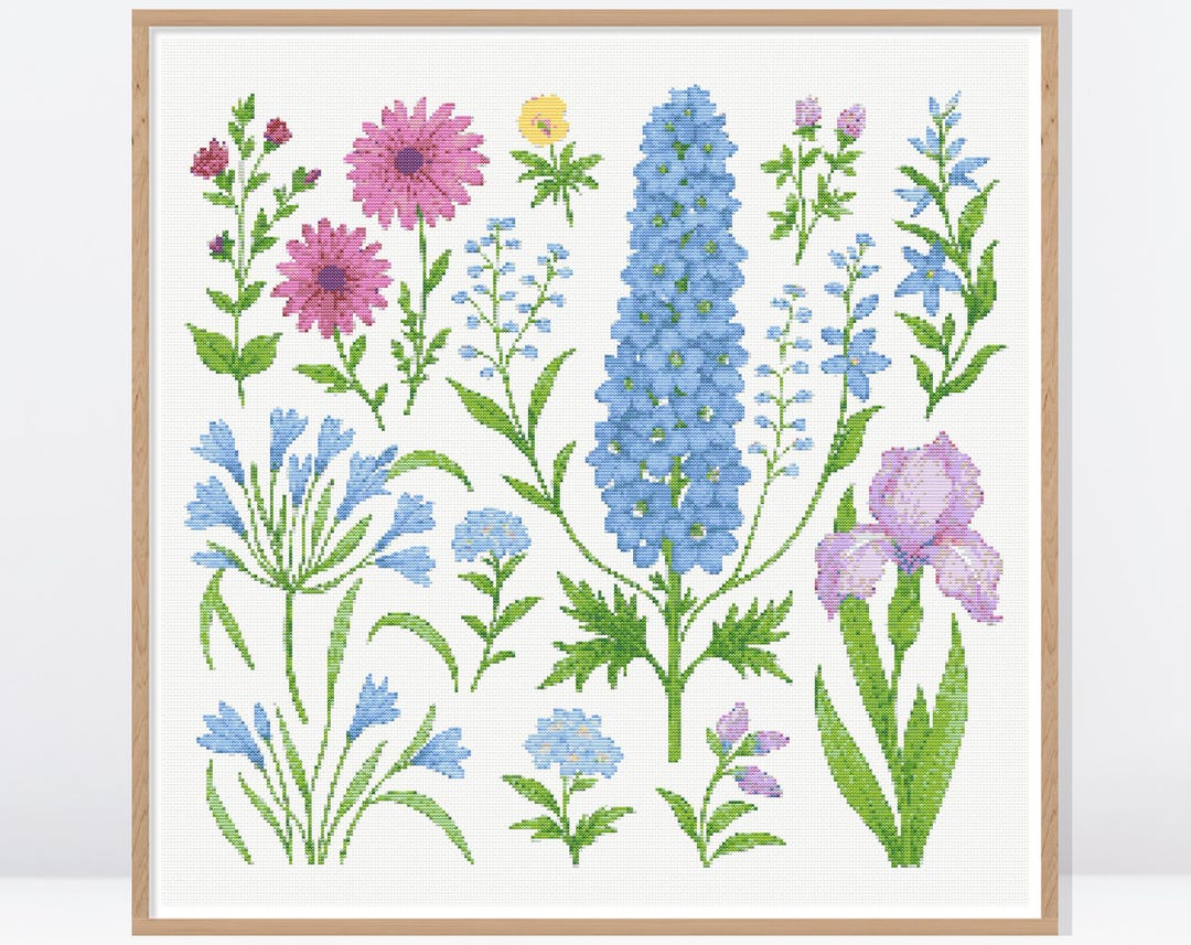 Wildflower Botanical Cross Stitch Pattern • Modern Cross Stitch Pattern ...