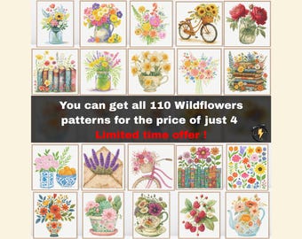 Set of 110 Wildflowers Cross Stitch Pattern • Modern Cross Stitch Pattern • Counted Cross Stitch Chart • Flowers Cross Stitch Pattern