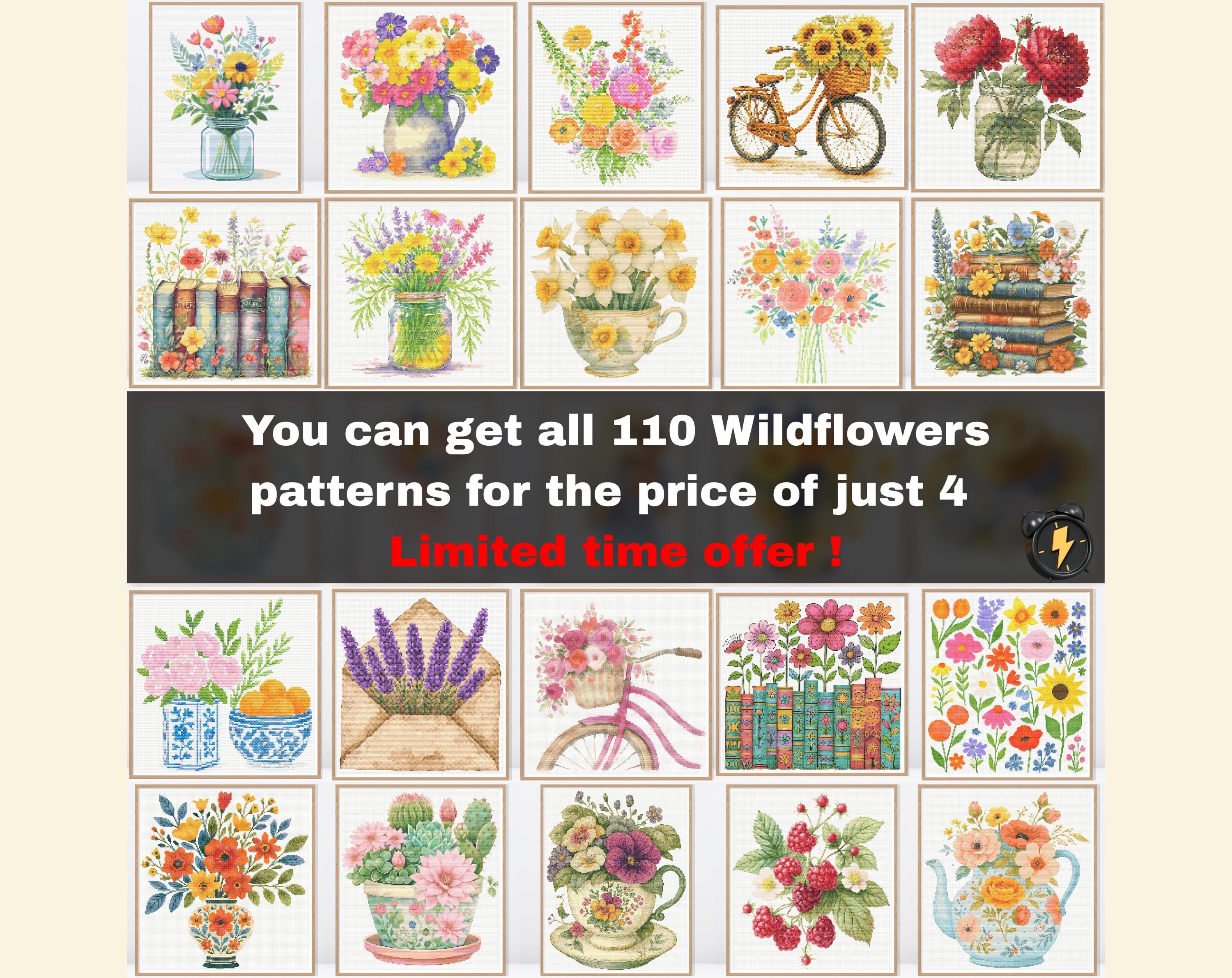 Set of 110 Wildflowers Cross Stitch Pattern • Modern Cross Stitch ...