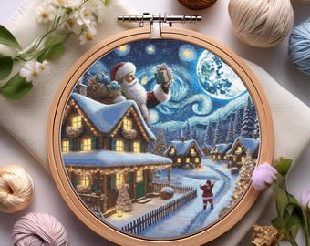 Christmas Cross Stitch Patterns Santa Claus Winter Village | Santa Claus Cross Stitch Pattern | Christmas decoration | Snowy landscape