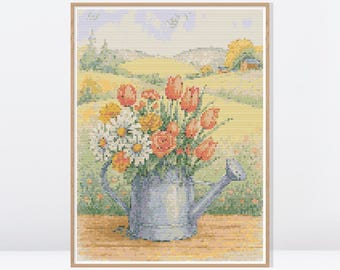 Farmhouse Wildflowers Cross Stitch Pattern • Vintage Cross Stitch Pattern • Counted Cross Stitch Chart • FW121