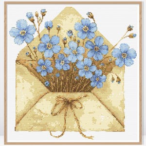 Busta con fiori di campo blu • Schema punto croce • Schema punto croce moderno • Schema punto croce • FW037