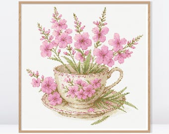Wildflowers Teacup Cross Stitch Pattern • Modern Cross Stitch Pattern • Counted Cross Stitch Chart • Flowers Cross Stitch Pattern • FW007