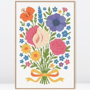 Aphrodite&#39;s Flowers Bouquet Cross Stitch Pattern • Modern Cross Stitch Pattern • Counted Cross Stitch Chart • Flowers Cross Stitch