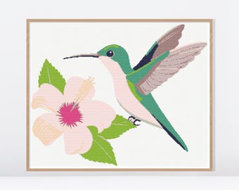 Hummingbird Cross Stitch Pattern PDF  •  Hummingbird with Flowers  •  Bird Cross Stitch Patterns  •  Modern Cross Stitch Pattern