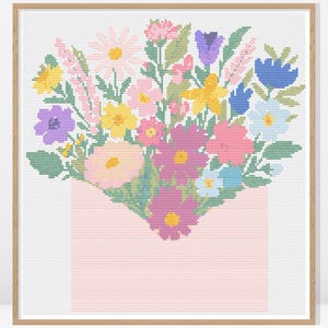 Spring Flowers in Envelope Cross Stitch Pattern • Modern Cross Stitch Pattern • Counted Cross Stitch Chart • FW023