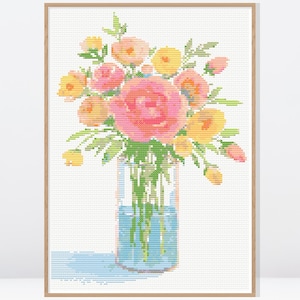 Watercolor Flower Vase Cross Stitch Pattern • Modern Cross Stitch Pattern • Counted Cross Stitch Chart • FW027