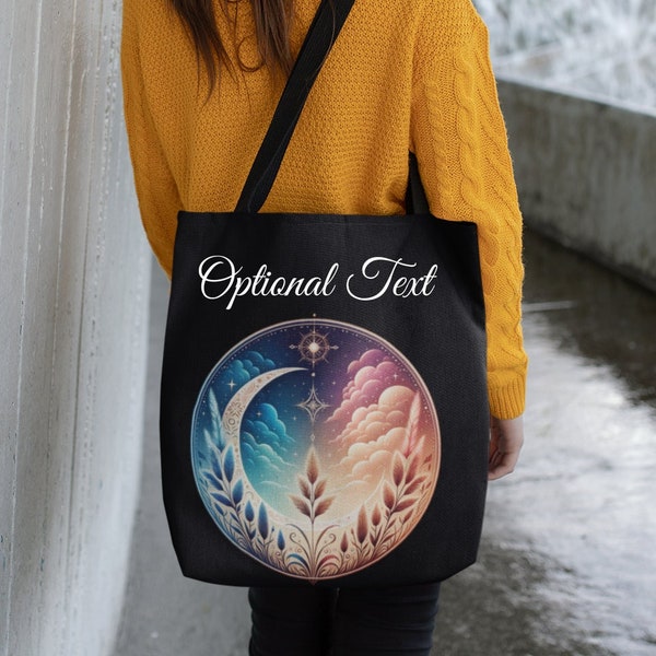 Celestial Boho Chic Tote Bag Festival Carryall Lunar  Concert Tote Bag Boho Moon Bag Night Sky Tote Crescent Moon Tote Bag