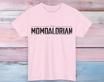 The Momdalorian T-Shirt Die mandalorianische Mutter Star Wars Parodie Shirt Bequemes schweres Baumwoll-T-Shirt