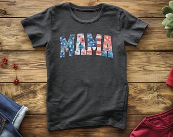 Camicia American Mama, USA Mama Tee, t-shirt grafica rossa bianca blu, abito del 4 luglio, comfort retrò USA, regalo per la madre, regalo per lei