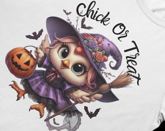 Cute Spooky Chicken Halloween PNG - Sublimation Design - Chick or Treat png - Template for Halloween Shirts, Tumblers, & Coffee Mugs