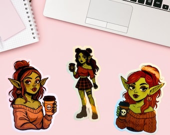 Cozy Goblin Girl Sticker Pack: Fantasy Goth Cottagecore Stickers