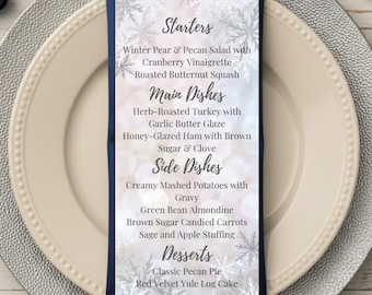 Winter Wonderland Menu Card | Elegant Snowflake Christmas Dinner & Wedding Table Décor | Personalized Holiday Reception Menu | Digital