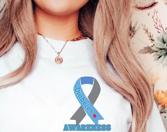 Diabetes Awareness Shirt – Support Diabetes Awareness Month - Diabetes Awareness Month Tee - Stylish Blue Grey Ribbon & Blood Drop Graphic