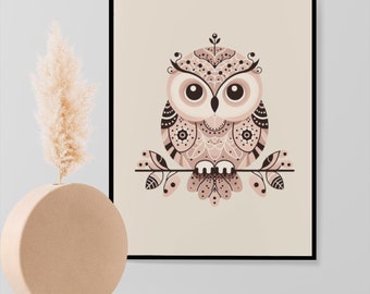 Boho Owl Print: Modern Minimalist Wall Art (Digital Download)