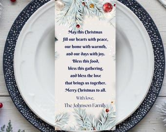 Christmas Table Blessing Card | Personalized Holiday Place Setting | Winter Table Décor | Family Name Christmas Prayer Card | Digital