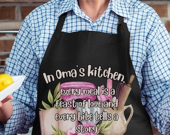 Personalized Grandma's Kitchen Apron and Chef's Hat Combo – Customizable Gift for Nana, Granny, Mimi, Nonna – Every Bite Tells A Story