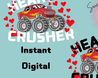 Valentine's Day Monster Truck PNG: Heart Crusher Clipart (Digital Download)