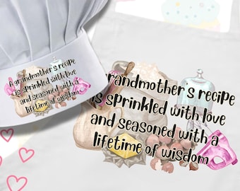 Personalized Grandma's Kitchen Apron & Chef's Hat Combo - Customizable with Grandmother's Name - Adorable Southern Charm Design