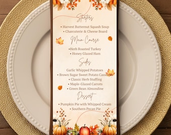 Thanksgiving Dinner Menu | Personalized Fall Table Decor | Printed Holiday Menu Card | Friendsgiving Menu | Custom Pumpkin Design | Digital