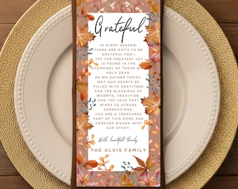 Thanksgiving Table Prayer Card, Gratitude Place Setting Decor, Personalized Fall Dinner Table, Custom Blessing, Grateful Collection Digital