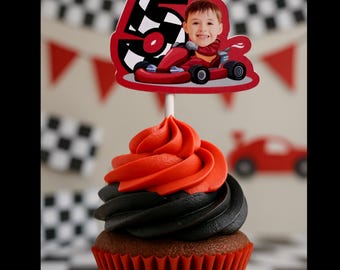 Face Race Car First Birthday Cupcake Toppers | Photo Two Fast Party Decorations | Racing Second Birthday | Personalized Hot Wheels Decor