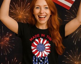 Patriotic Sunflower Tee: Made in USA 4th of July Shirt