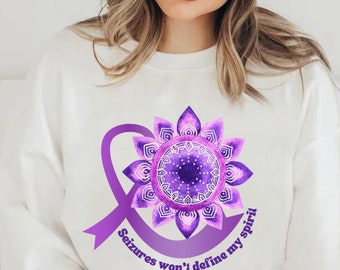 Epilepsy Awareness Shirt - "Seizures Won't Define My Spirit" | Boho Spiritual Purple Flower and Ribbon Design