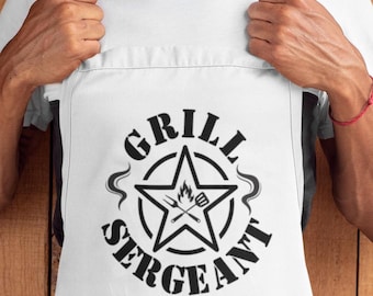 Chef Hat and Apron Set for Grill Sergeant - Fun BBQ Matching Kitchen Wear - Funny Christmas Gifts For Him - Military Inspired Gear